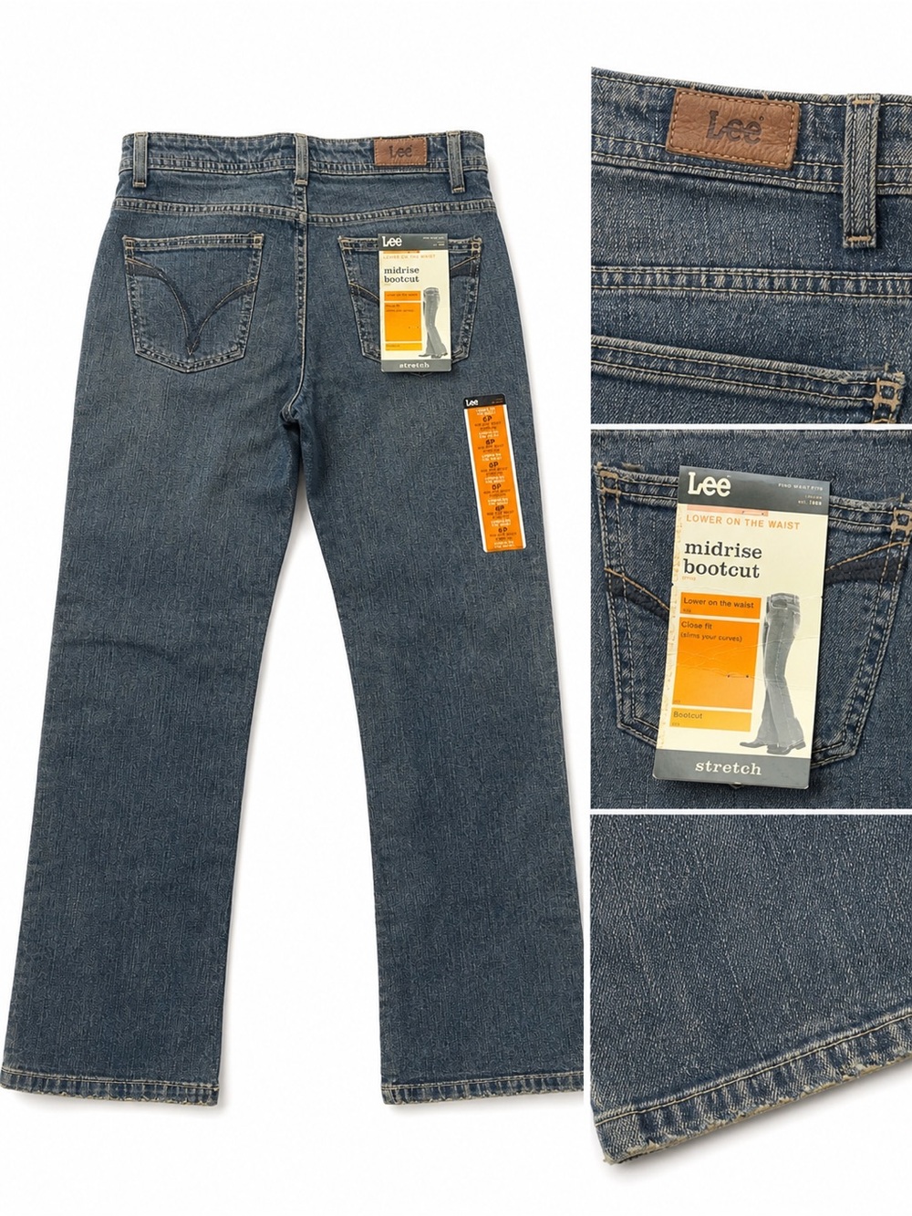 Lee Medium Wash Bootcut Jeans w/vertical slub fade & whiskering Y2K NWT (28x29) - Picture 3 of 8